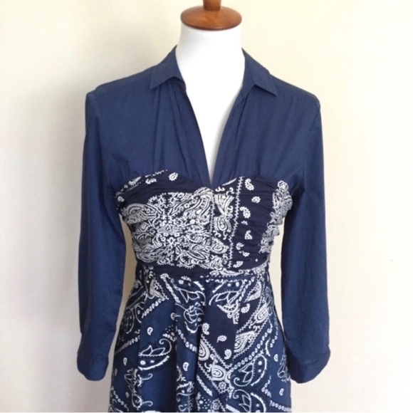 ANTHROPOLOGIE Holding Horses Flared Bandana Western Shirtdress Size 0 - Picture 5 of 16